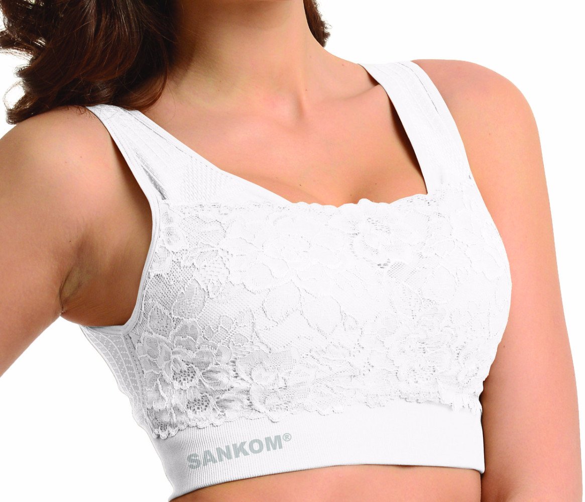 Sankom Compression Shapewear White Lace Detailed Classic Tank Top w/  Built-in Bra