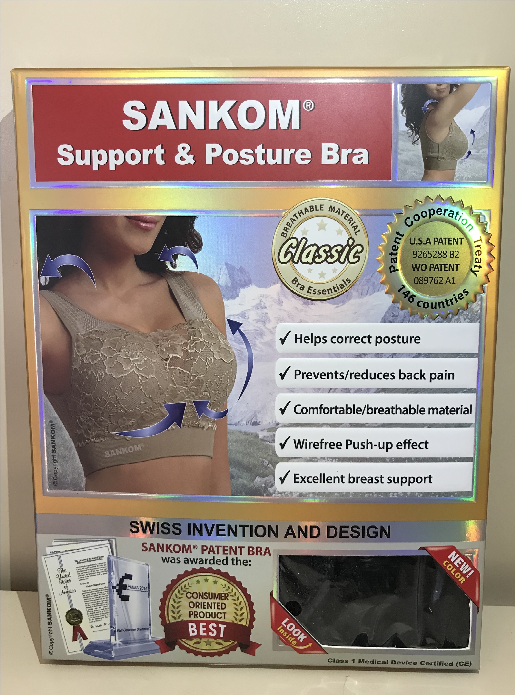 SANKOM® – Patent Bra  CLASSIC BLACK with LACE