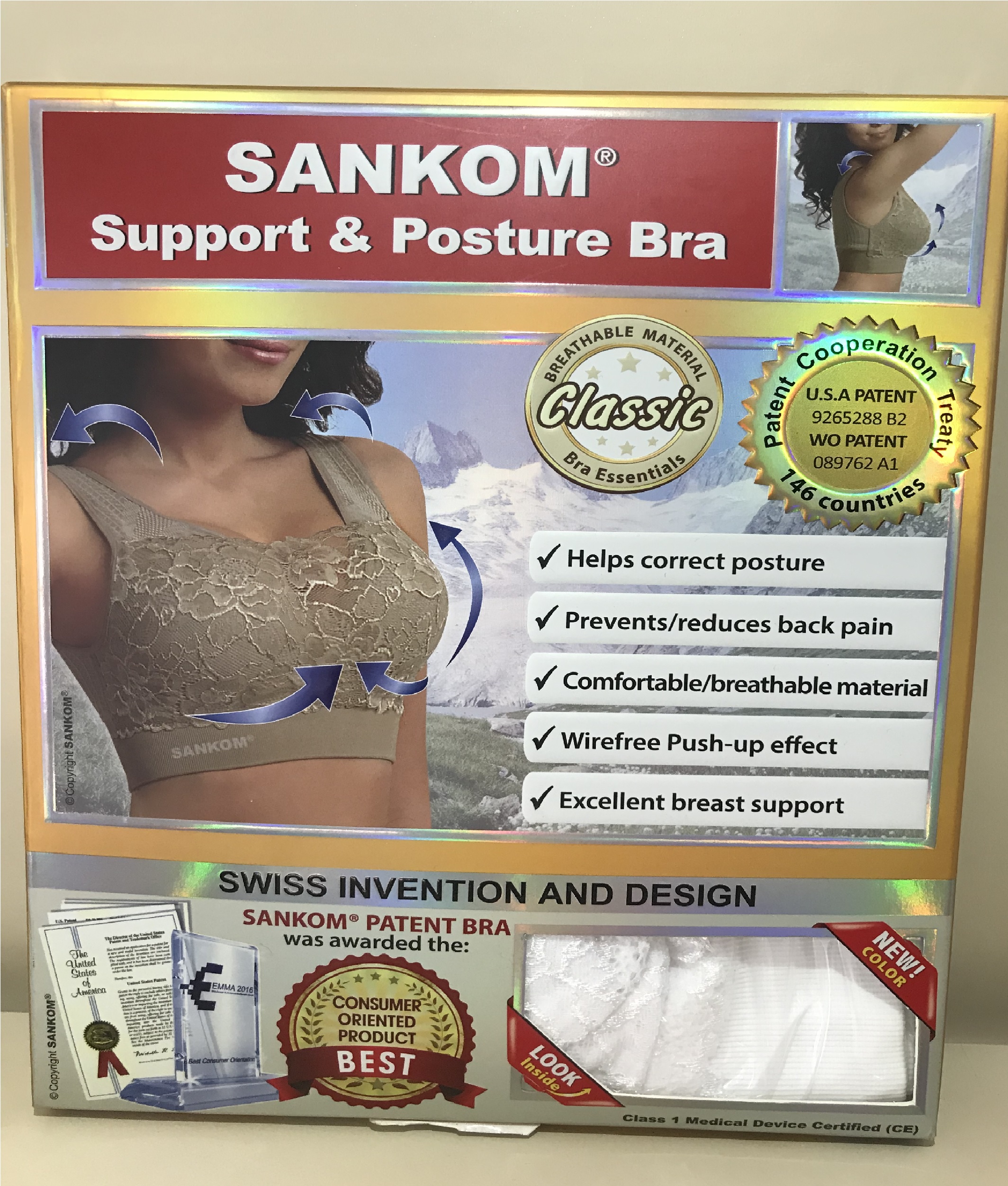 SANKOM Patent Support Posture Lace Bra Sports Back Support White- M/L Gifts